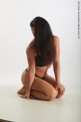 Underwear Woman Kneeling poses - ALL Slim Kneeling poses - on both knees long black Standard Photoshoot Academic